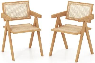 Set of 2 Rattan Accent Chairs with Natural Bamboo Frame-Natural