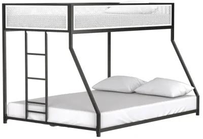 Twin Over Full Bunk Metal Bed Frame with Mesh Guard Rail, Removable Ladder, Noise-Reducing EVA Pad for Kids Bedrooms, Black