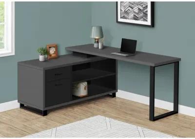 Computer Desk, Home Office, Corner, Storage Drawers, 72"L, L Shape, Work, Laptop, Metal, Laminate, Grey, Black, Contemporary, Modern