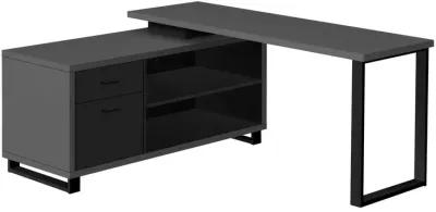 Computer Desk, Home Office, Corner, Storage Drawers, 72"L, L Shape, Work, Laptop, Metal, Laminate, Grey, Black, Contemporary, Modern