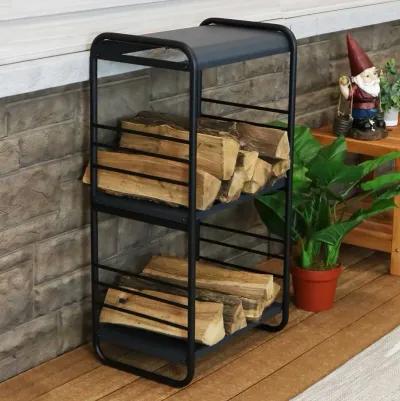 Sunnydaze 36.5 in Modern Rounded Edge Iron and Steel Firewood Log Rack