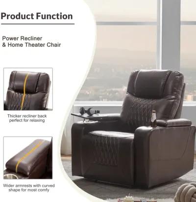 Merax Power Motion Recliner with USB Charging Port and Hidden Arm Storage 2 Convenient Cup Holders Design and 360° Swivel Tray Table