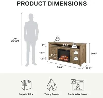 Farmington Electric Fireplace TV Console for TVs up to 60", Natural