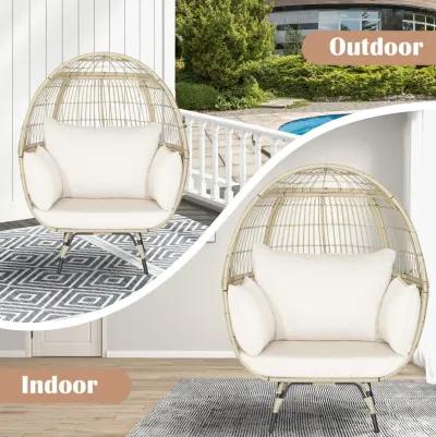 Oversized Patio Rattan Egg Lounge Chair with 4 Cushions