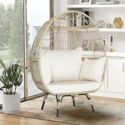 Oversized Patio Rattan Egg Lounge Chair with 4 Cushions