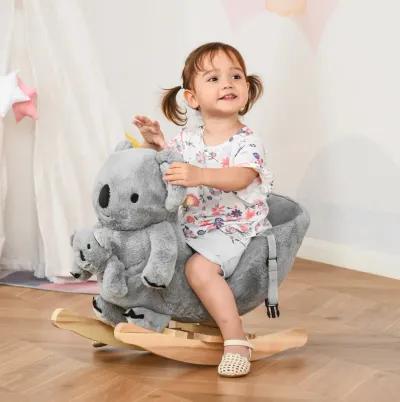 Gray Toddler Toy: Koala Plush Rocking Horse with Sounds