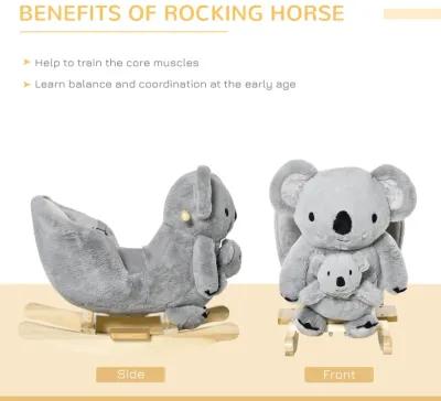 Gray Toddler Toy: Koala Plush Rocking Horse with Sounds