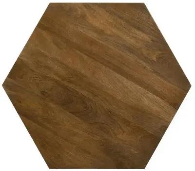 35 Inch Wood Drum Coffee Table, Artisan Hexagonal Rich Natural Brown Finish-Benzara