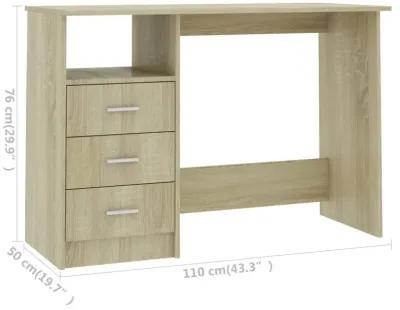 vidaXL Desk with Drawers Sonoma Oak 43.3"x19.6"x29.9" Chipboard, 800561