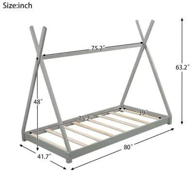 Merax Twin Size House Platform Bed with Triangle tructure