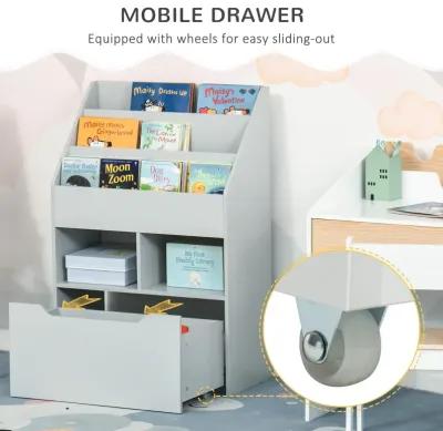 Gray Kids' Organizer: Bookcase with Shelves, Bins and Drawer