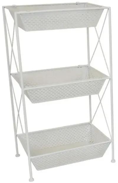 30 Inch Plant Stands Set of 2, Open Metal Frame, 6 Square Baskets, White - Benzara