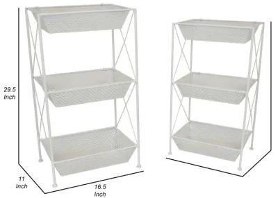 30 Inch Plant Stands Set of 2, Open Metal Frame, 6 Square Baskets, White - Benzara