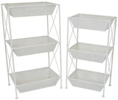 30 Inch Plant Stands Set of 2, Open Metal Frame, 6 Square Baskets, White - Benzara