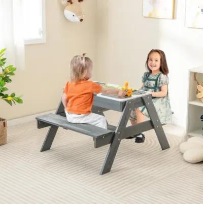 Hivvago Kids Picnic Table Set with 3 Removable Bins-Gray