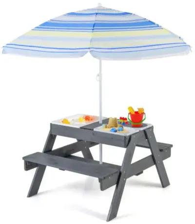 Hivvago Kids Picnic Table Set with 3 Removable Bins-Gray