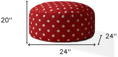 Homezia 24" Red And White Cotton Round Polka Dots Pouf Ottoman