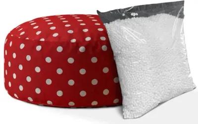 Homezia 24" Red And White Cotton Round Polka Dots Pouf Ottoman