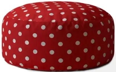 Homezia 24" Red And White Cotton Round Polka Dots Pouf Ottoman