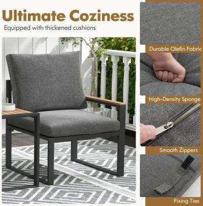 3 Pieces Aluminum Frame Weatherproof Outdoor Conversation Set with Soft Cushions-Gray