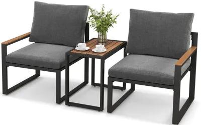 3 Pieces Aluminum Frame Weatherproof Outdoor Conversation Set with Soft Cushions-Gray