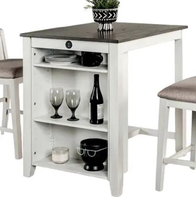 Lessi 3pc Counter Height Table Set with Side Shelf, USB , White Gray Wood