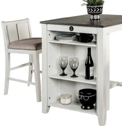 Lessi 3pc Counter Height Table Set with Side Shelf, USB , White Gray Wood