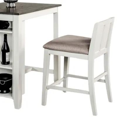 Lessi 3pc Counter Height Table Set with Side Shelf, USB , White Gray Wood