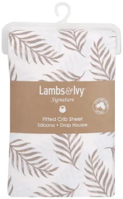 Lambs & Ivy Signature Taupe Leaves Print Organic Cotton Fitted Crib Sheet