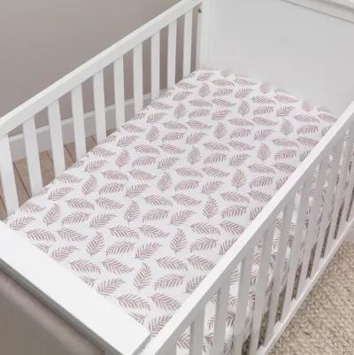 Lambs & Ivy Signature Taupe Leaves Print Organic Cotton Fitted Crib Sheet