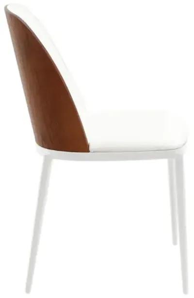 LeisureMod Dining Side Chair with Leather Seat and White Powder-Coated Steel Frame