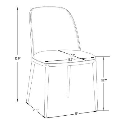 LeisureMod Dining Side Chair with Leather Seat and White Powder-Coated Steel Frame