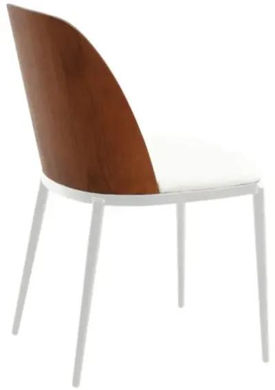 LeisureMod Dining Side Chair with Leather Seat and White Powder-Coated Steel Frame