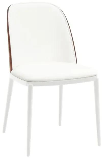 LeisureMod Dining Side Chair with Leather Seat and White Powder-Coated Steel Frame