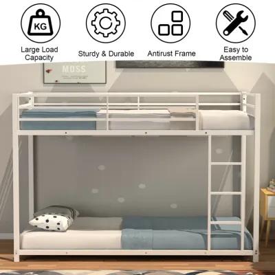 Sturdy Metal Bunk Bed Frame Twin Over Twin with Safety Guard Rails and Side Ladder