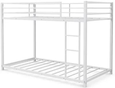 Sturdy Metal Bunk Bed Frame Twin Over Twin with Safety Guard Rails and Side Ladder