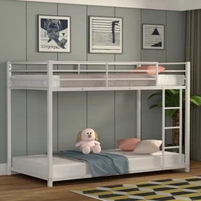 Sturdy Metal Bunk Bed Frame Twin Over Twin with Safety Guard Rails and Side Ladder