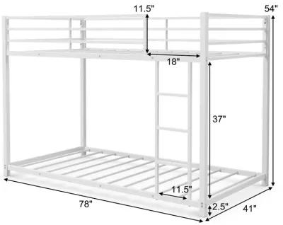 Sturdy Metal Bunk Bed Frame Twin Over Twin with Safety Guard Rails and Side Ladder