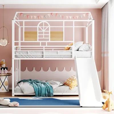 Merax Metal Bunk Bed House Bed With Slide