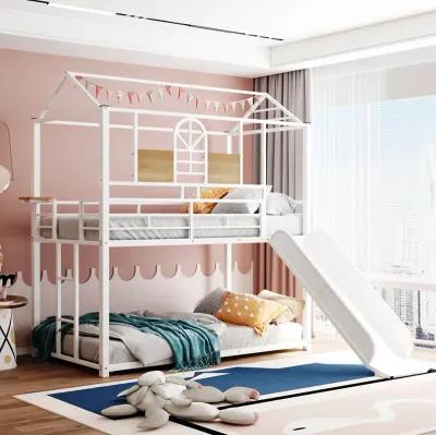 Merax Metal Bunk Bed House Bed With Slide