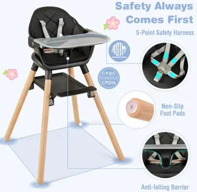 Hivvago 6 in 1 Convertible Highchair with Safety Harness and Removable Tray