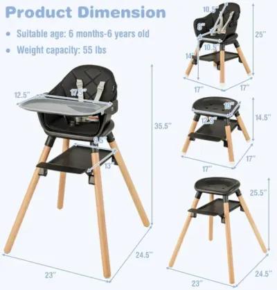 Hivvago 6 in 1 Convertible Highchair with Safety Harness and Removable Tray