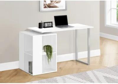 Monarch Specialties I 7600 Computer Desk, Home Office, Left, Right Set-up, Storage Shelves, 55"L, Work, Laptop, Metal, Laminate, White, Grey, Contemporary, Modern