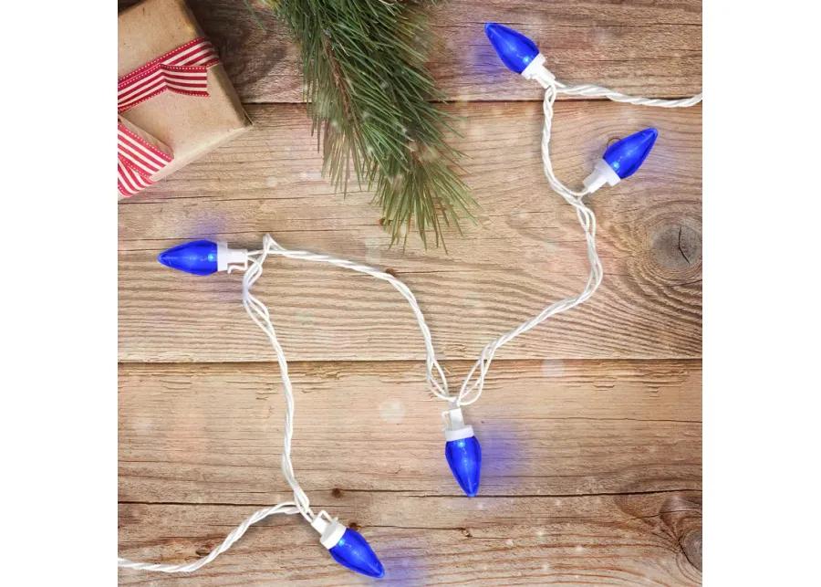 25 Count Blue LED C7 Christmas Lights  16 ft White Wire