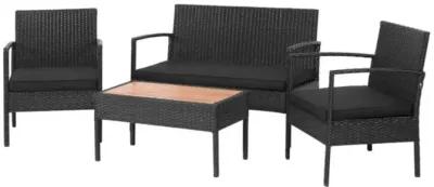 Hivvago 4 Pieces Patio Rattan Cushioned Furniture Set with Wooden Tabletop