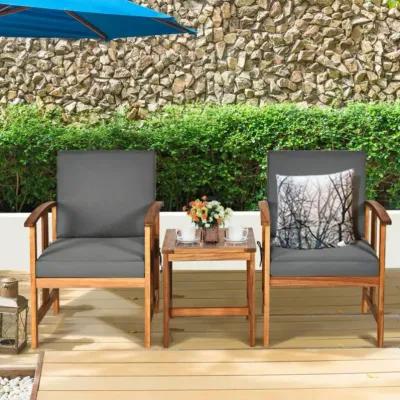 Hivvago 3 Pieces Solid Wood Outdoor Patio Sofa Furniture Set