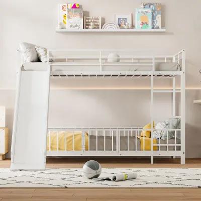 Merax Metal Bunk Bed with Slide and Guardrails