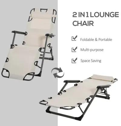 Outdoor Relaxation: Adjustable Footrest Lounge Chair with Pillow