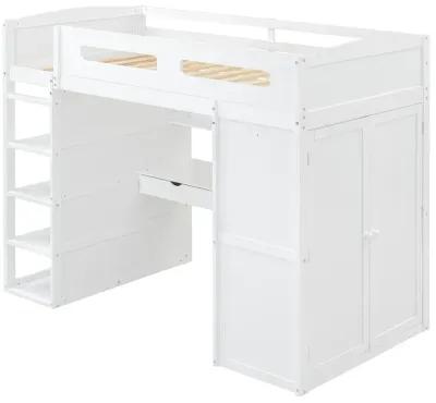 Merax Classical Loft Bed with Desk and Wardrobes