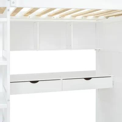 Merax Classical Loft Bed with Desk and Wardrobes